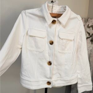 White Women's Chicos Jacket Large Button up Patch Pocket Crop Jacket